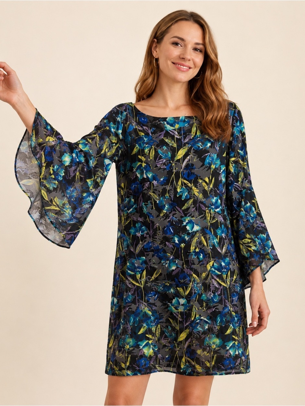 The Limited Womens 1X Velvet Floral Shift Dress Bell Sleeve Plus Size NWT